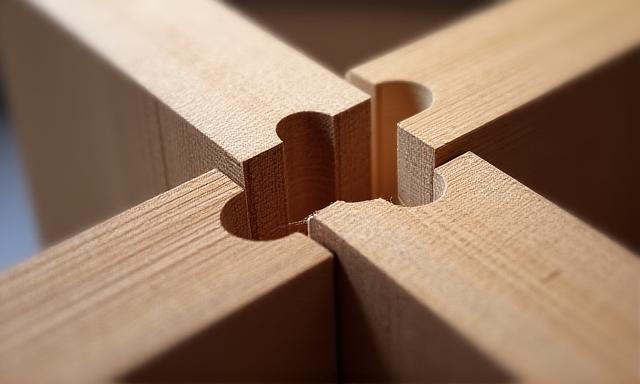 Komplexe Holzverbindung wie ein Schwalbenschwanz