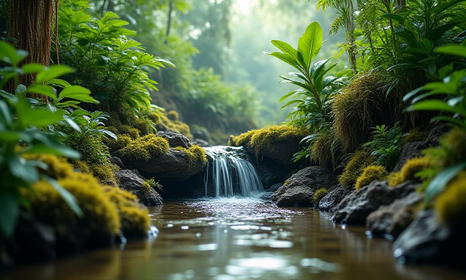Tropisches Regenwald-Terrarium mit Wasserfall